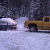 Pulling the car out of the snowbank after movie shoot